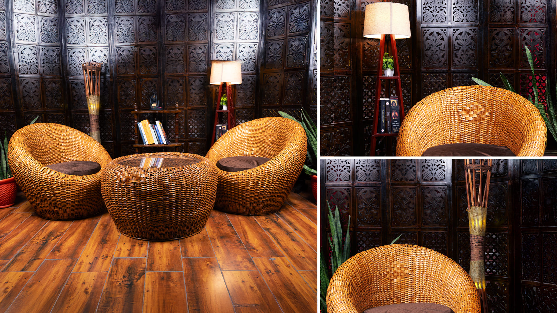 Wicker Chairs & Wooden Partition for podcast