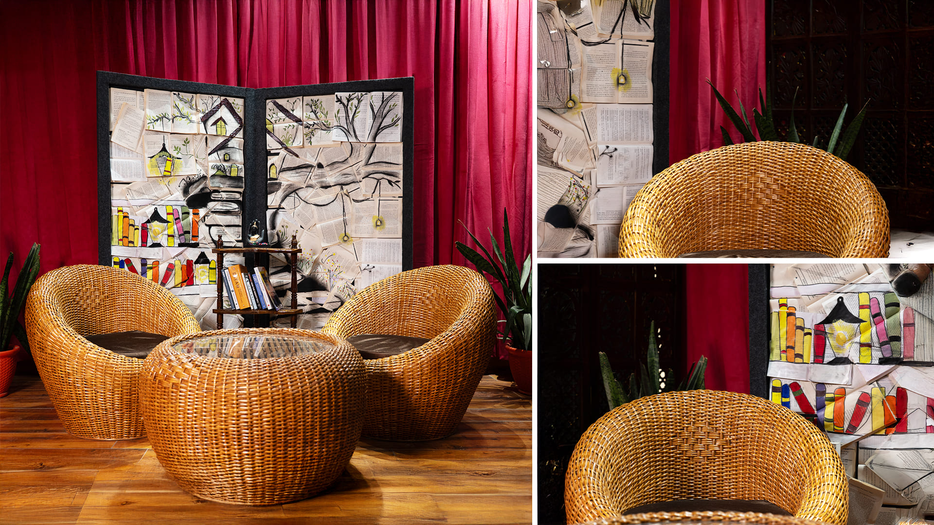 Art Wall & Wicker Chairs for book discussion